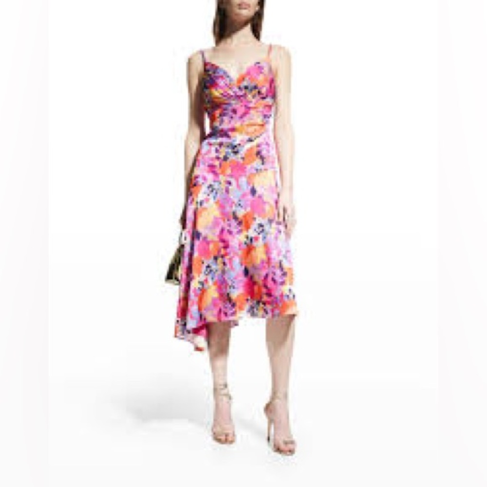 Aidan Mattox Floral Asymmetrical Hem‎ Midi Dress